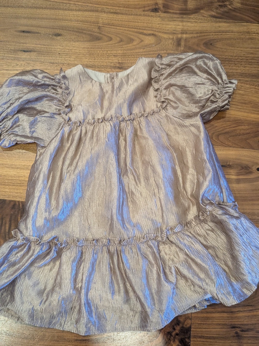 Zara Shimmery Rose Gold Puff-Sleeve Dress
